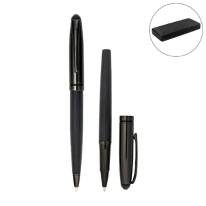 Black Metal Pen Set with Matte & Glossy Finish in PU Leather Box